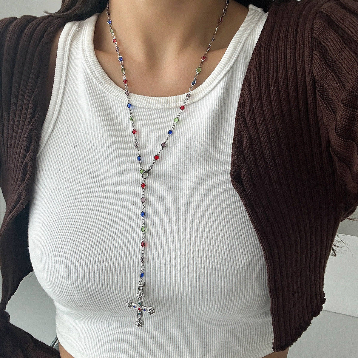 Wholesale Hip Hop Cross Crystal Chain Necklace